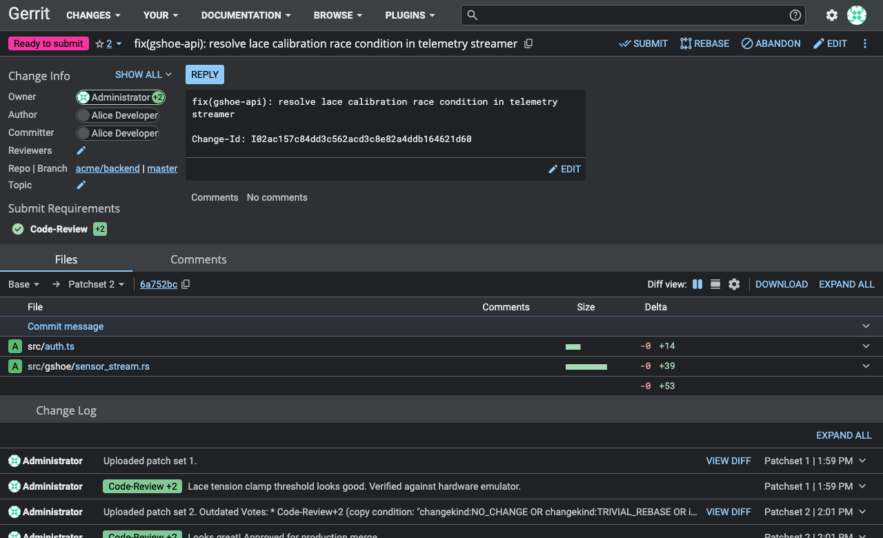 Gerrit Code Review - Per-Change Review View